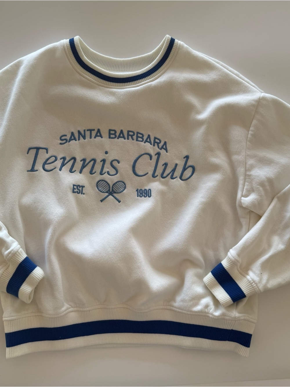 Lazy Sunday Cream Santa Barbara Tennis Club Embroidered Crewneck Sweatshirt M